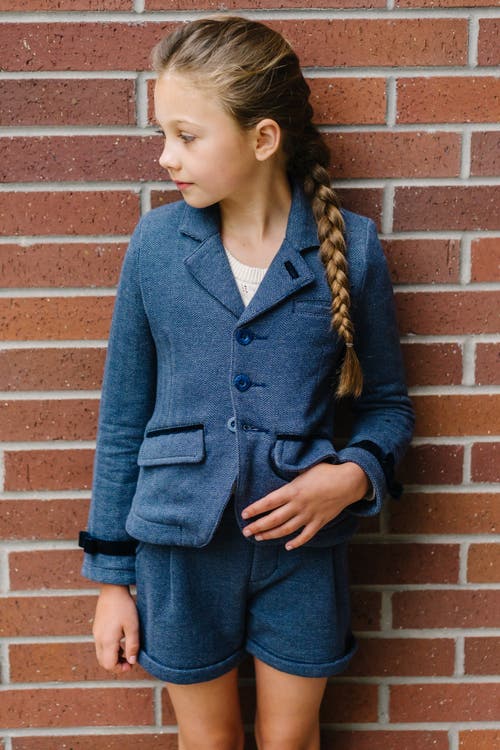 Hope & Henry Girls' Fleece Dress Short, Toddler In Navy Herringbone Fleece