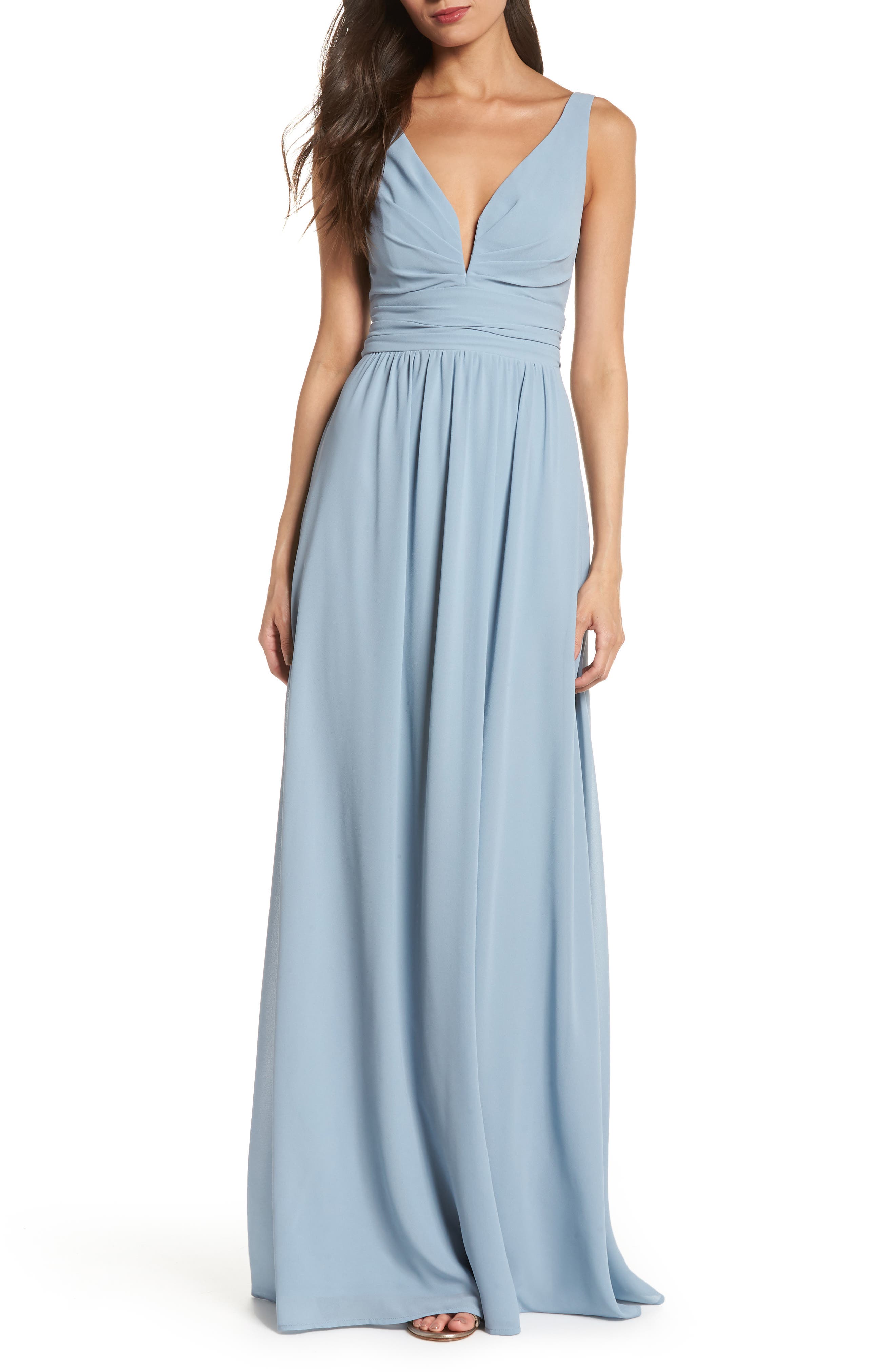 Lulus V-Neck Chiffon Gown, Blue