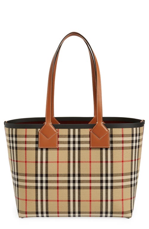Burberry Small London Check Canvas Tote In Brown