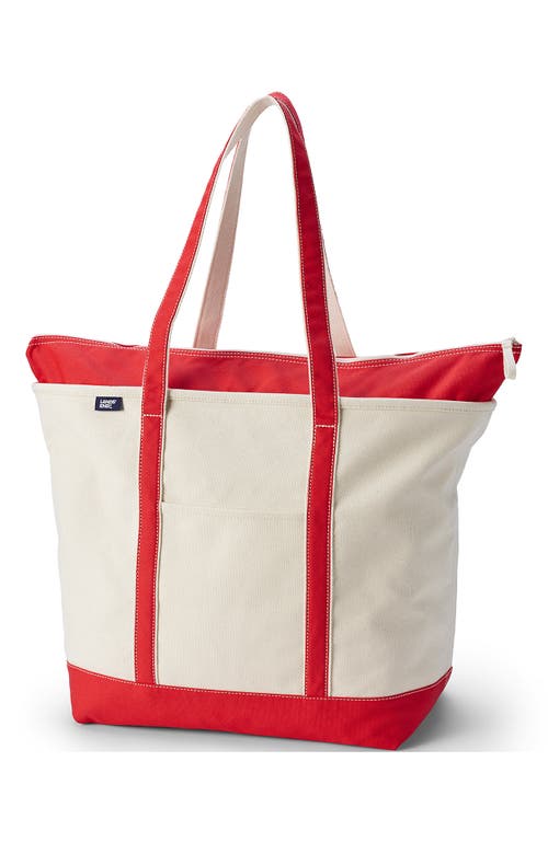 Lands' End Zip Top Long Handle Canvas Tote Bag In Natural/bright Spruce