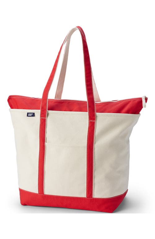 Shop Lands' End Zip Top Long Handle Canvas Tote Bag In Natural/bright Spruce