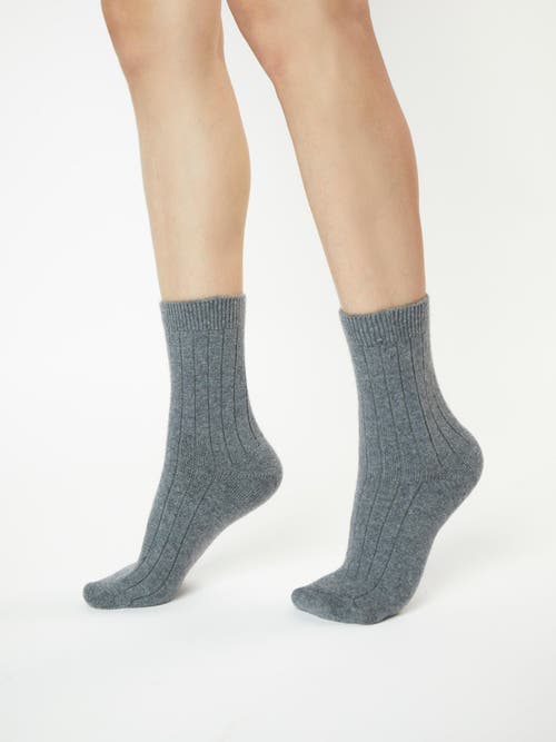 Gobi Cashmere Trim Knit Bed Socks In Dim Gray