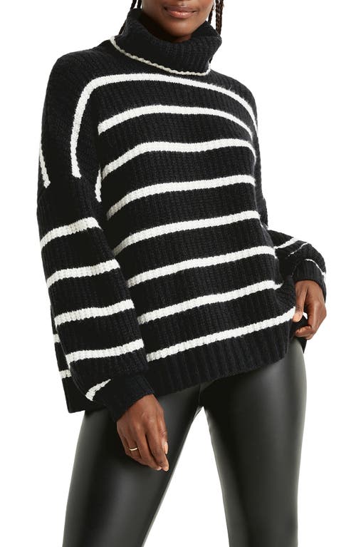 Splendid x Cella Jane Stripe Turtleneck Sweater in Black/Snow
