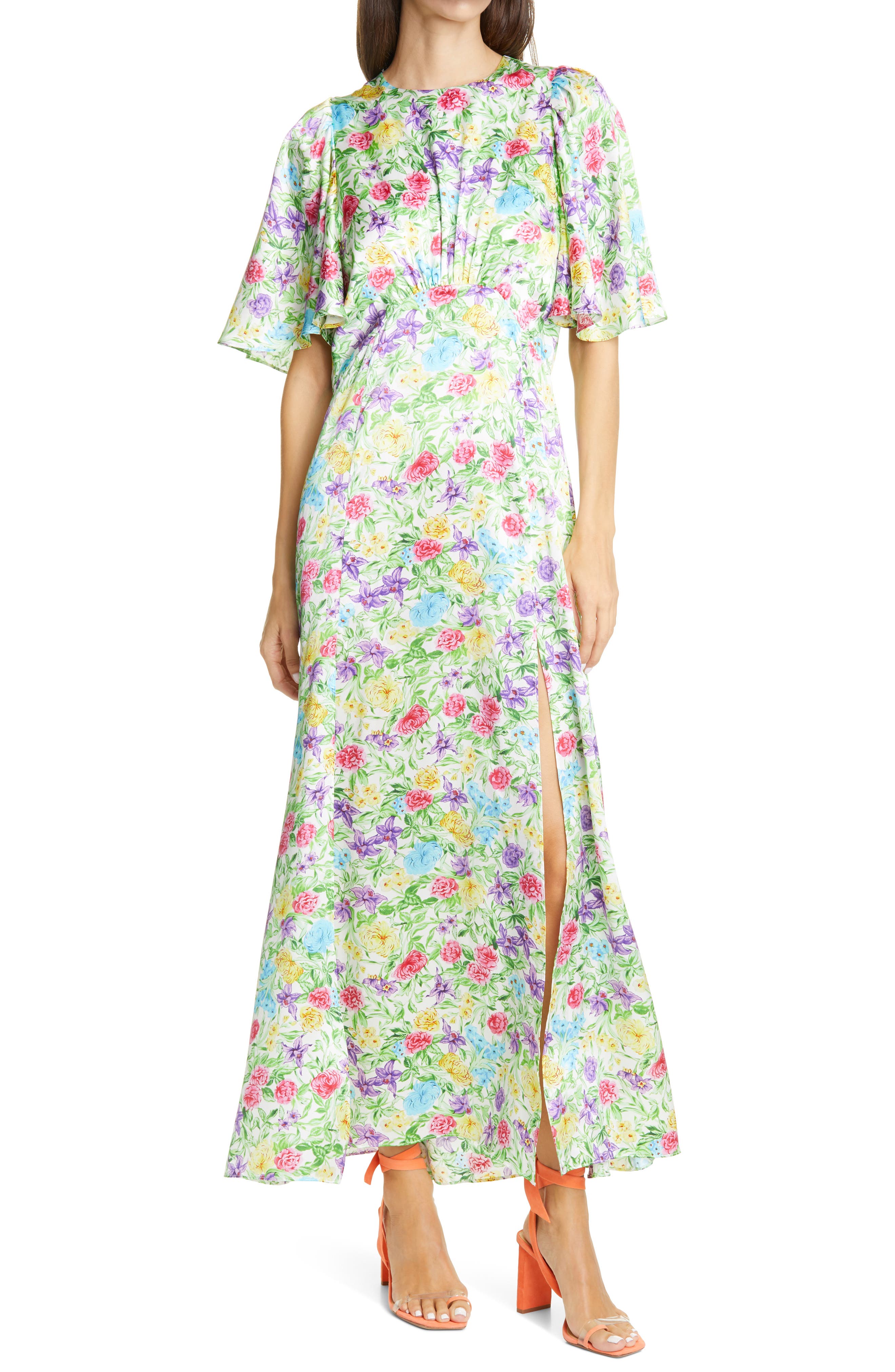 floral flutter sleeve maxi dress