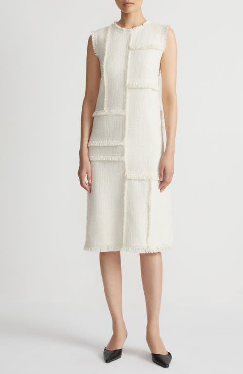 Shop Lafayette 148 New York Hand Fringed Patchwork Bouclé Tweed Dress In Cloud