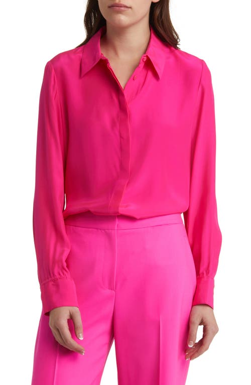 ARGENT Silk Charmeuse Blouse in Bright Pink