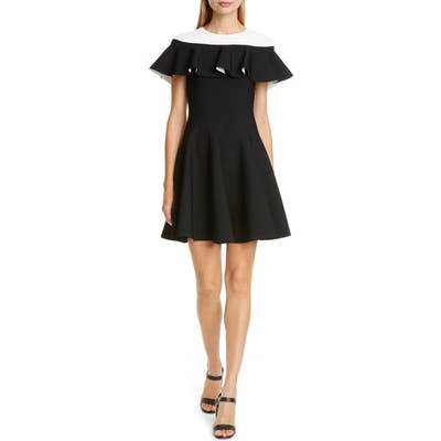 Valentino Contrast Flutter Sleeve Minidress, Black