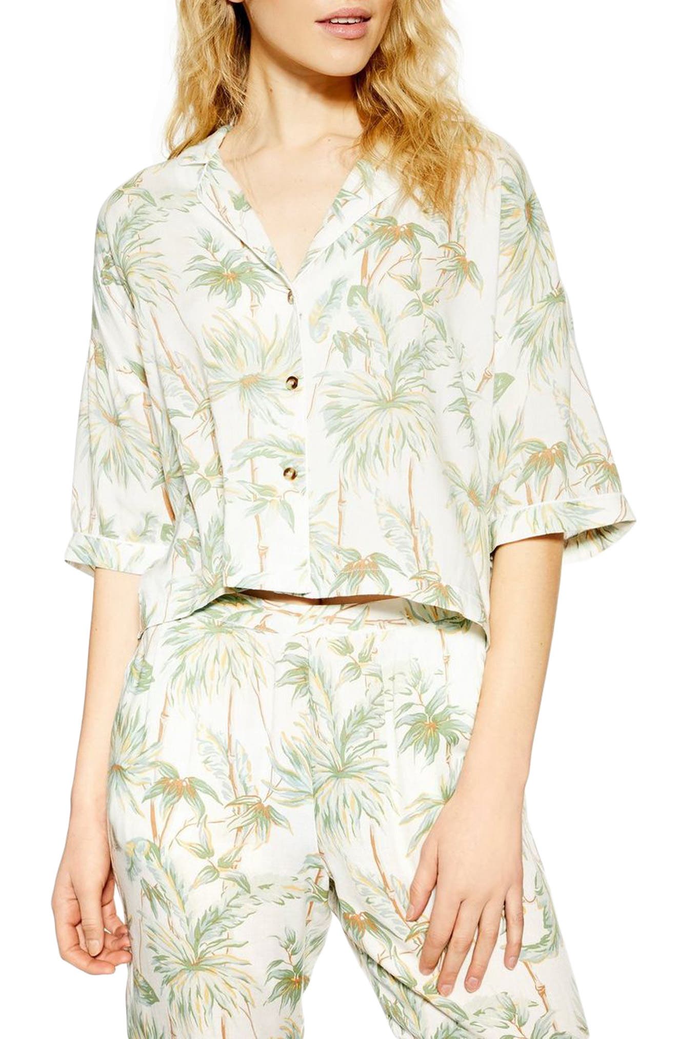 Topshop Tropical Pajama Shirt, White