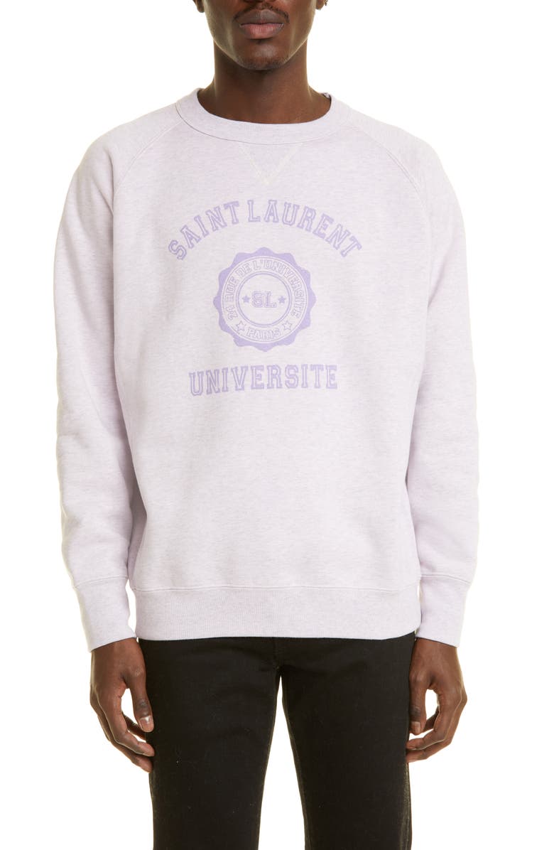 Saint Laurent Men's Oversize Université Crest Organic Cotton Crewneck ...