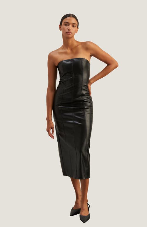 Crescent Faux Leather Tube Midi Dress In Black