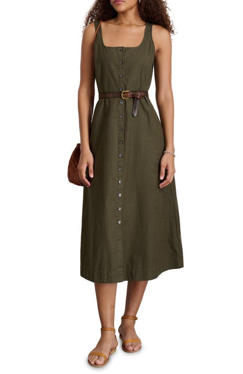 Shop Alex Mill Piper Square Neck Cotton Blend Midi Dress In Military Olive