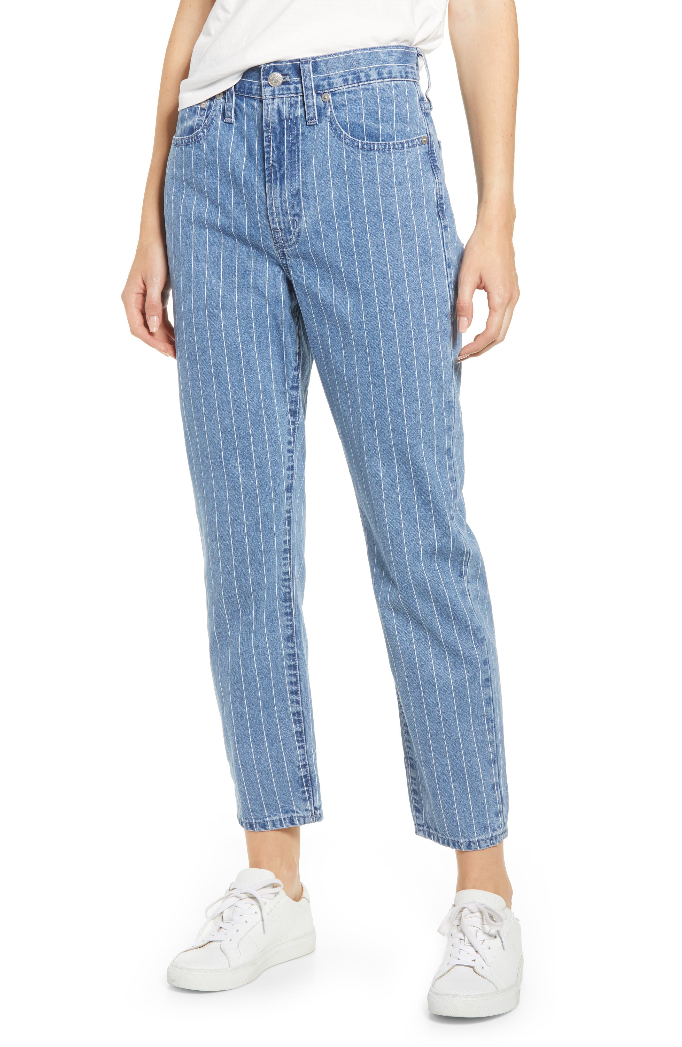 pinstripe denim jeans