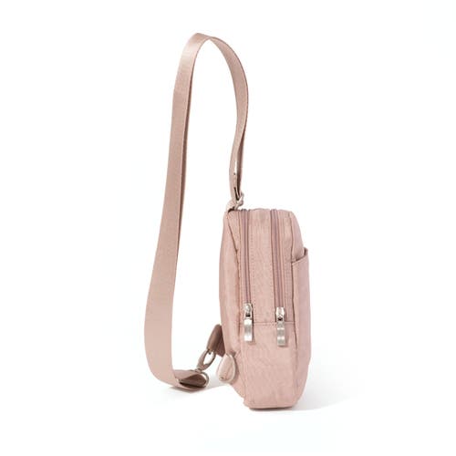 Baggallini Double Zip Mini Sling Bag In Blush Shimmer