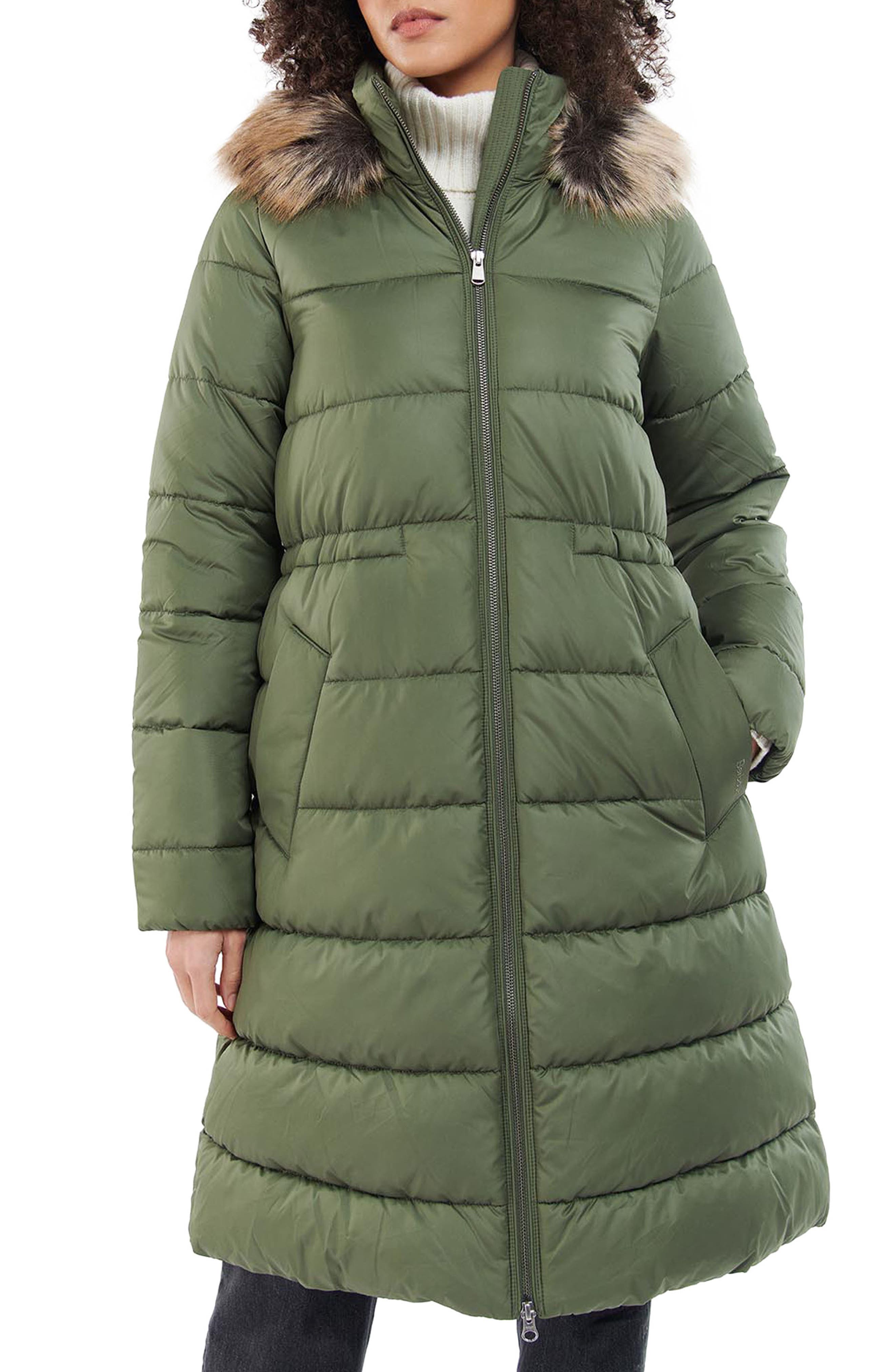 green quilted coat with hood