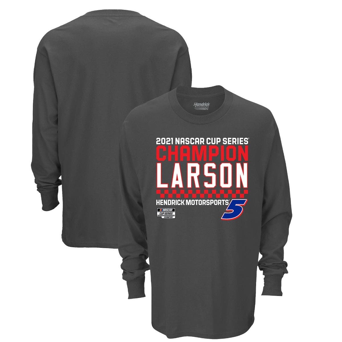 HENDRICK MOTORSPORTS TEAM COLLECTION Men's Hendrick Motorsports Team Collection Charcoal Kyle Larson 2021 NASCAR Cup Series Champion Name & Number Long Sleeve T-Shirt at Nordstrom