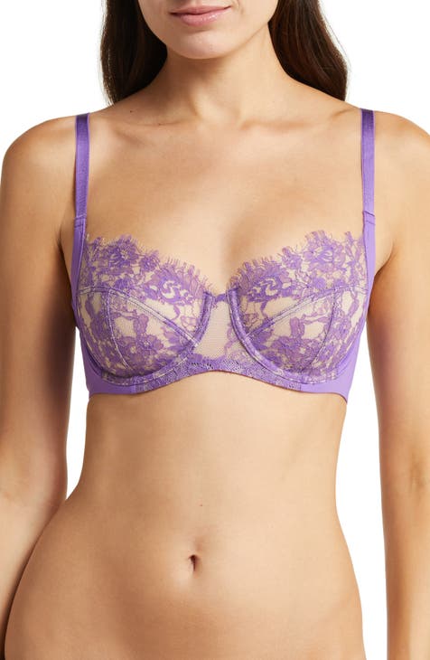 Women Lace Lingerie Bra Underwear Set Babydoll Sexy Nightie Sleepwear Purple  42C
