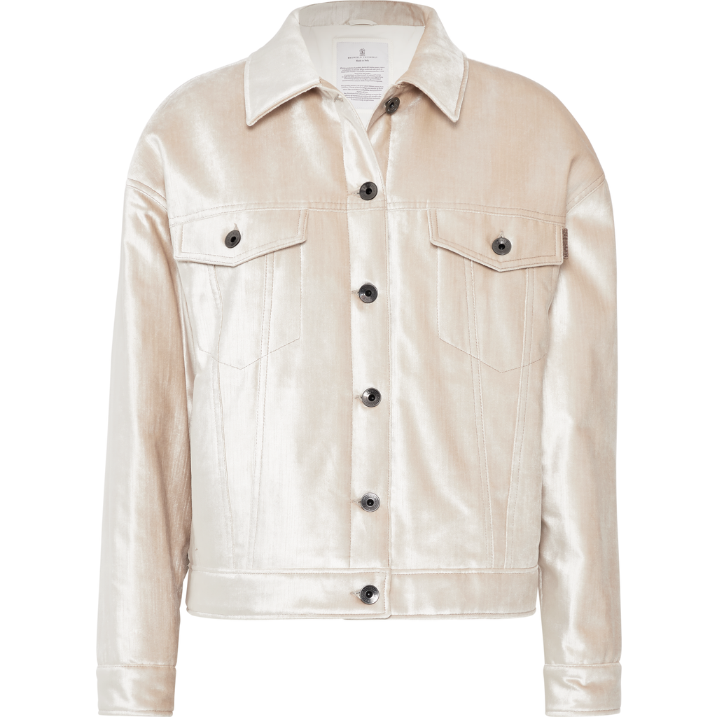 Brunello Cucinelli Bead-embellished Cotton-blend Velvet Jacket In Neutral