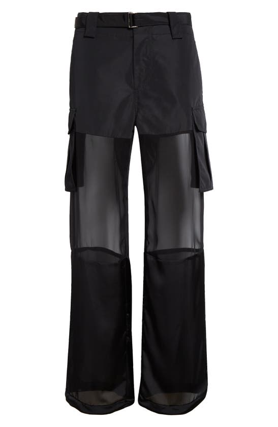 Shop Sacai Mixed Media Belted Cargo Pants In Black
