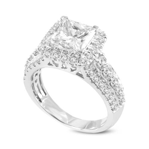 LUVMYJEWELRY LUVMYJEWELRY SOFIA 14K WHITE GOLD PRINCESS CUT LAB GROWN DIAMOND HALO ENGAGEMENT RING 