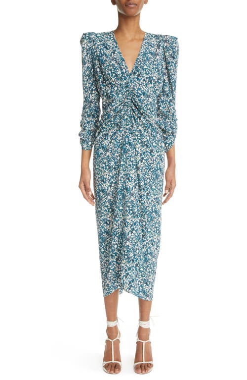 Isabel Marant Albini Ruched Tulip Dress in Teal
