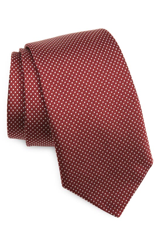 Shop Hugo Boss Boss Micropattern Silk Tie In Dark Red