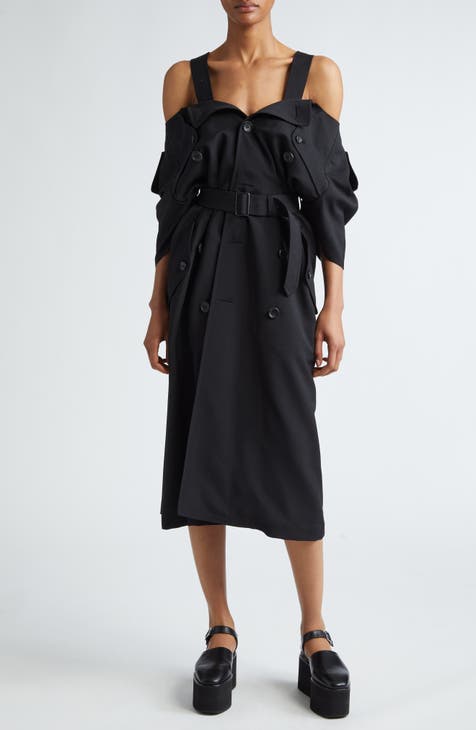 Belted Cold Shoulder Wool & Mohair Dress