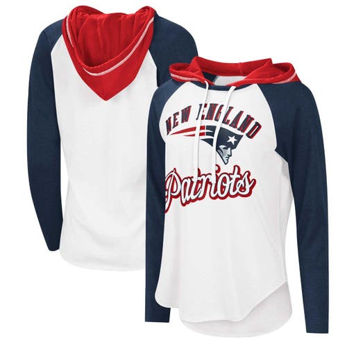 G-III SPORTS BY CARL BANKS Women's G-III 4Her by Carl Banks White New England Patriots MVP Raglan Hoodie Long Sleeve T-Shirt