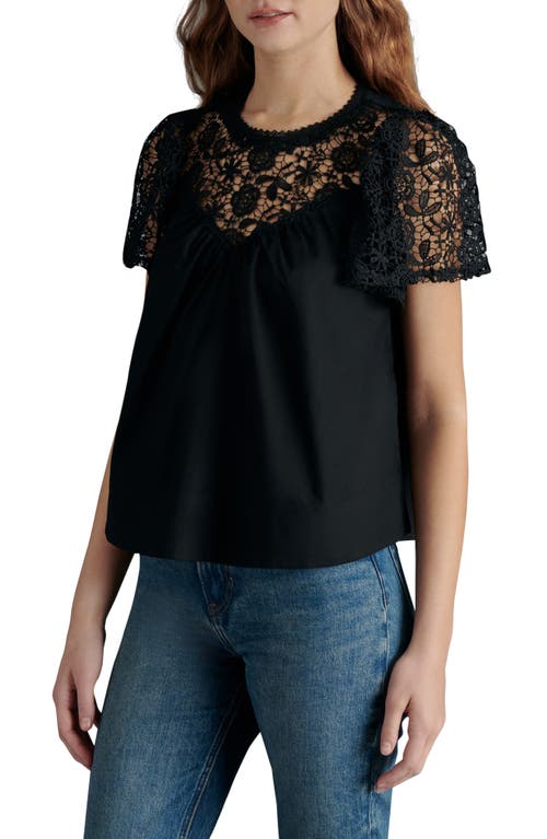 Shop Steve Madden Fraisa Floral Lace Illusion Cotton Top In Black