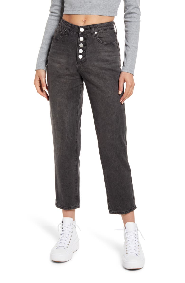 BP. Button Fly Mom Jeans, Main, color, FADED BLACK WASH