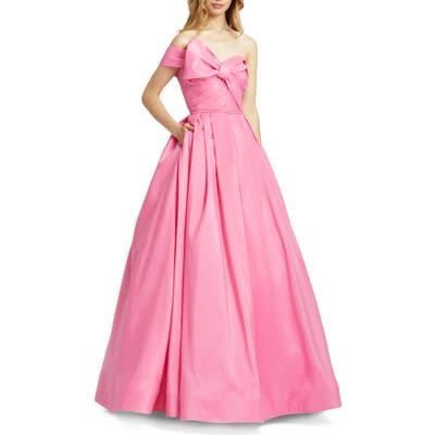 MAC Duggal One-Shoulder Bow Ballgown, Pink