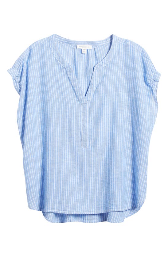 Beachlunchlounge Ana Stripe Linen & Cotton Top In Vista Blue