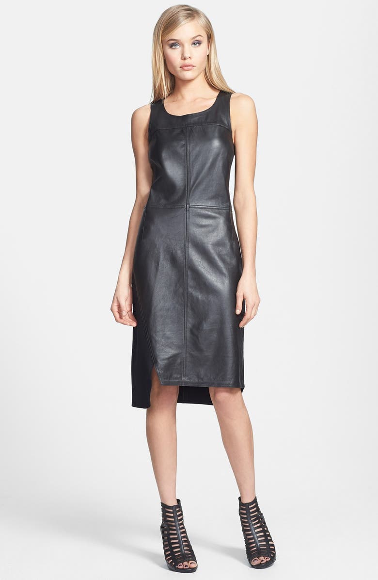 Trouvé Leather Front Sleeveless Sheath Dress | Nordstrom