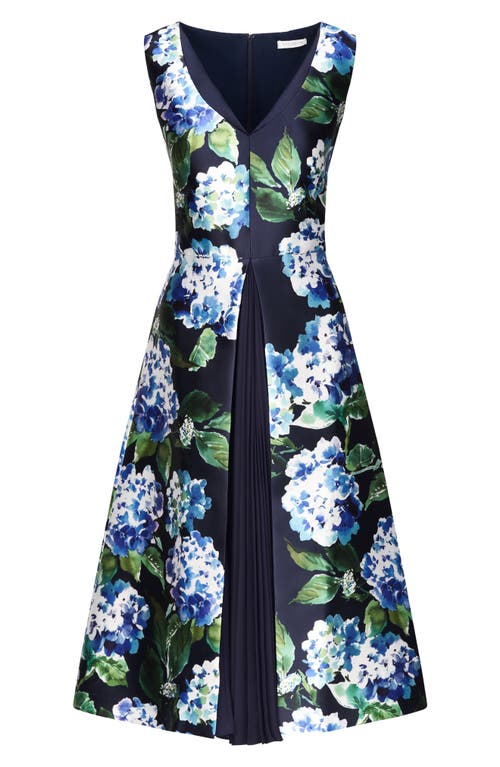 Shop Kay Unger Giavanna Floral A-line Midi Dress In Midnight Blue