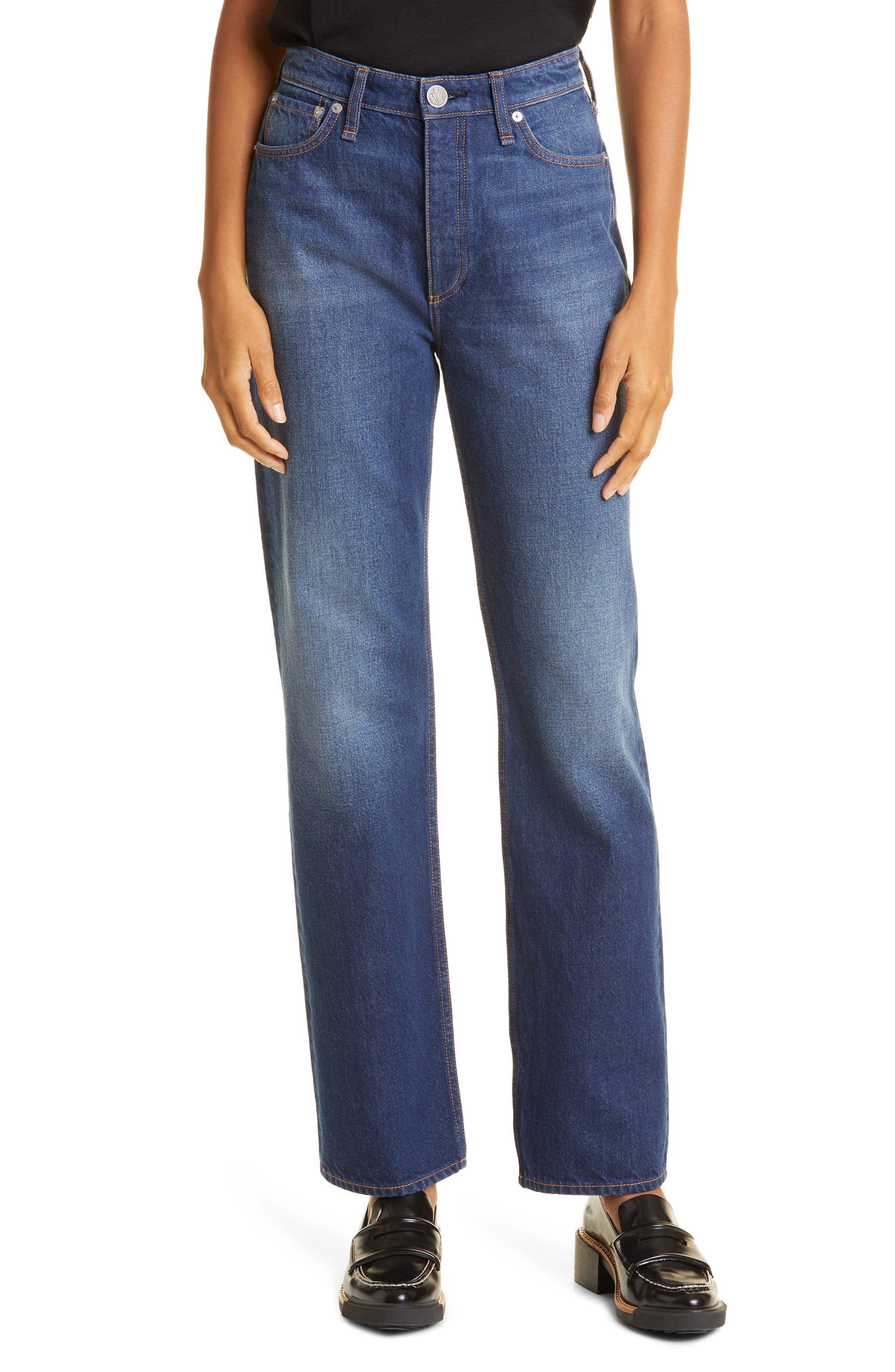 High Waist Straight Leg Jeans 