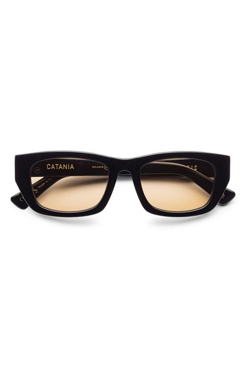 Shop Electric Catania 52mm Rectangular Sunglasses In Gloss Black/amber