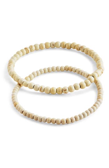 Sterling Forever Stone 2-pack Beaded Stretch Bracelets In Brown Marble