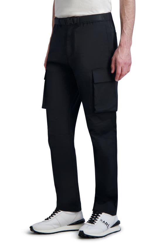 Shop Karl Lagerfeld Paris Belted Stretch Nylon & Cotton Blend Cargo Pants In Black