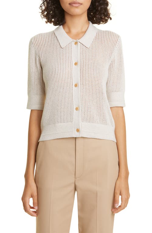 Organic Cotton & Recycled Cashmere Mesh Knit Polo Cardigan in Crema