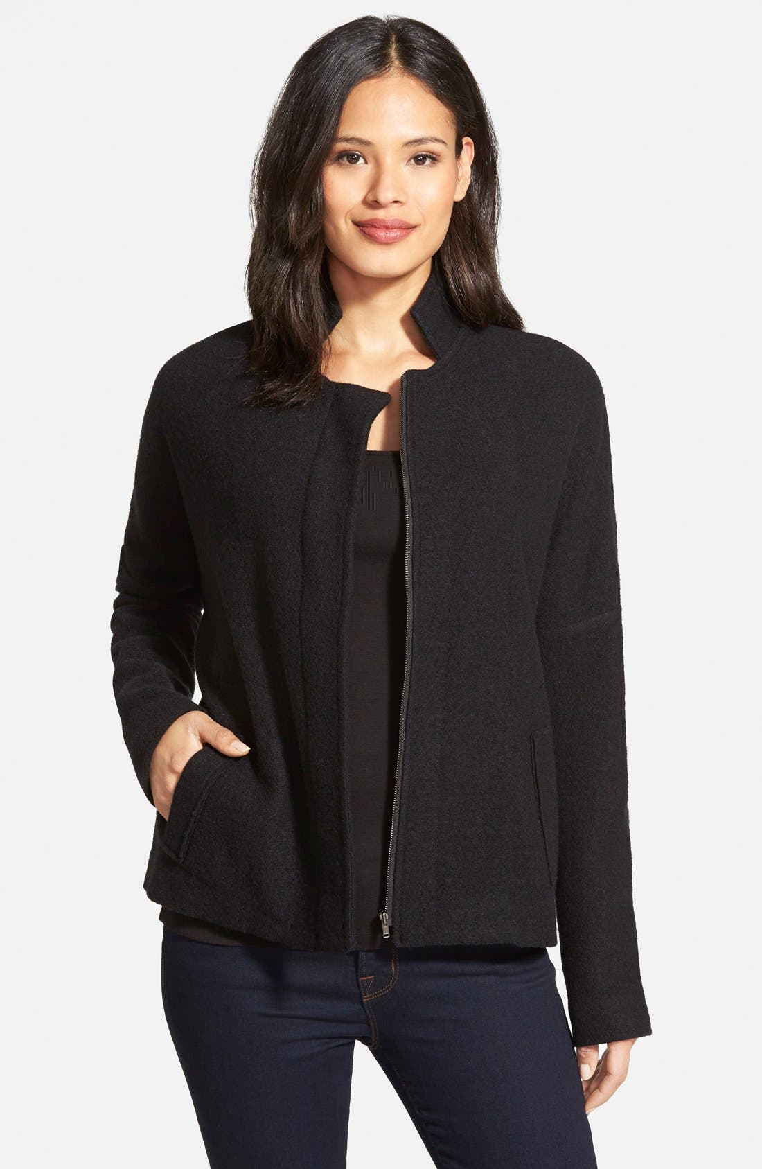 Eileen Fisher Stand Collar Boiled Merino Wool Jacket (Regular & Petite) Nordstrom