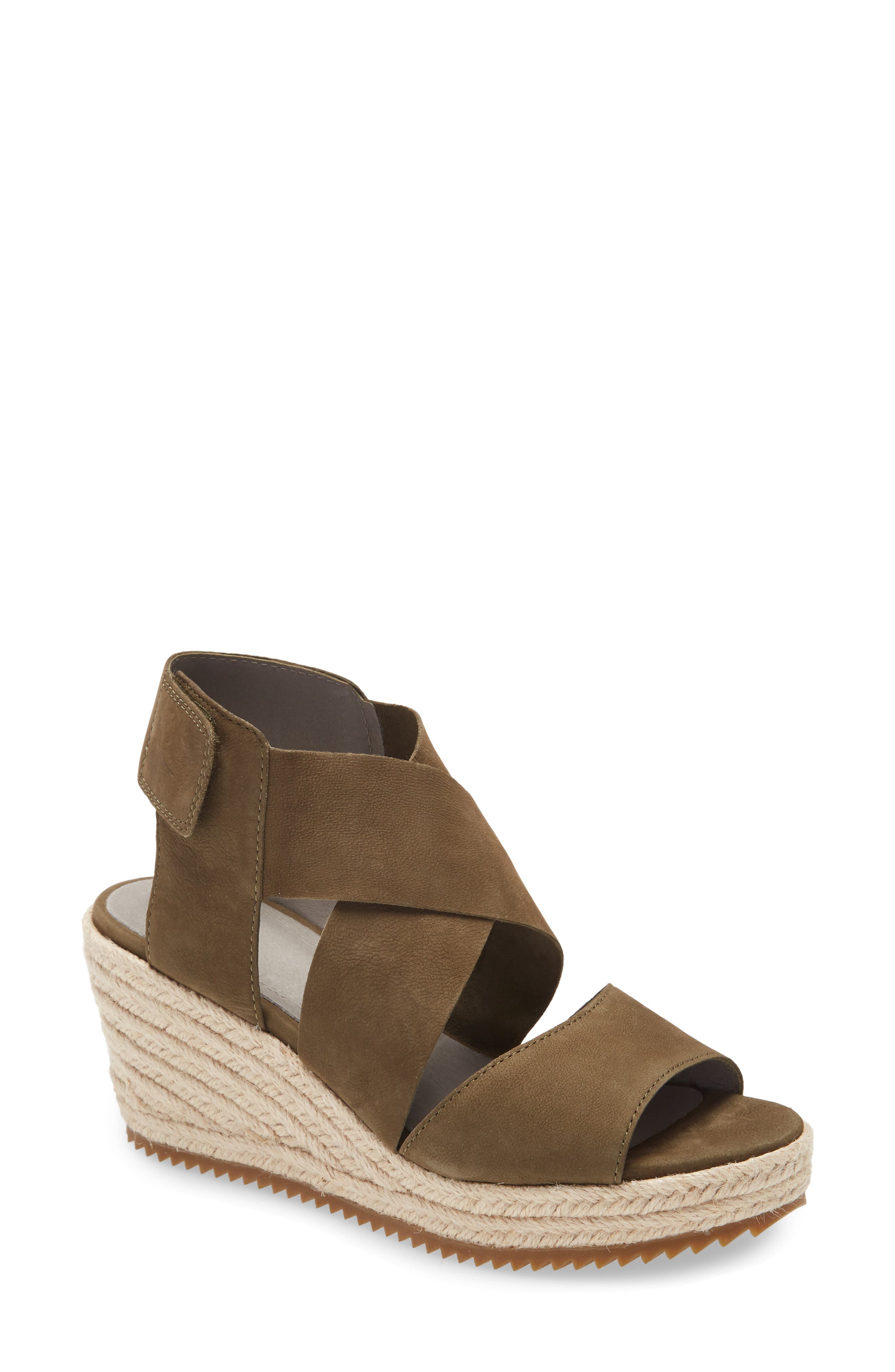 Eileen Fisher 'willow' Espadrille Wedge Sandal In Olive Nubuck Leather