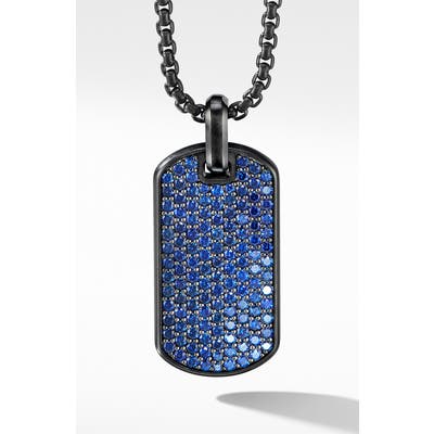 David Yurman Streamline Black Titanium Tag With Blue Sapphires