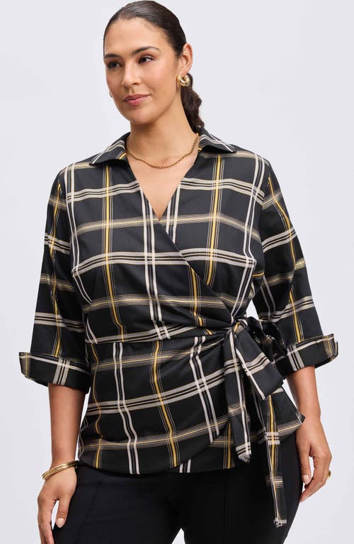 Foxcroft Salina Plaid Wrap Shirt In Black Plaid
