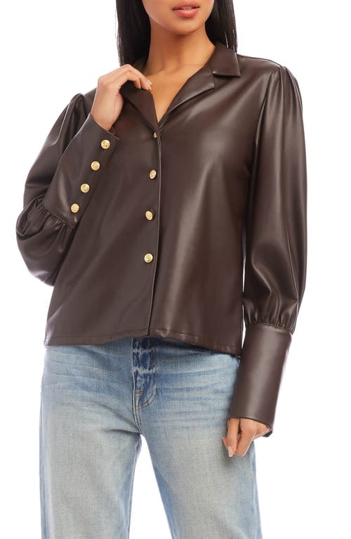 FIFTEEN TWENTY Faux Leather Button-Up Shirt in Brown at Nordstrom, Size Small