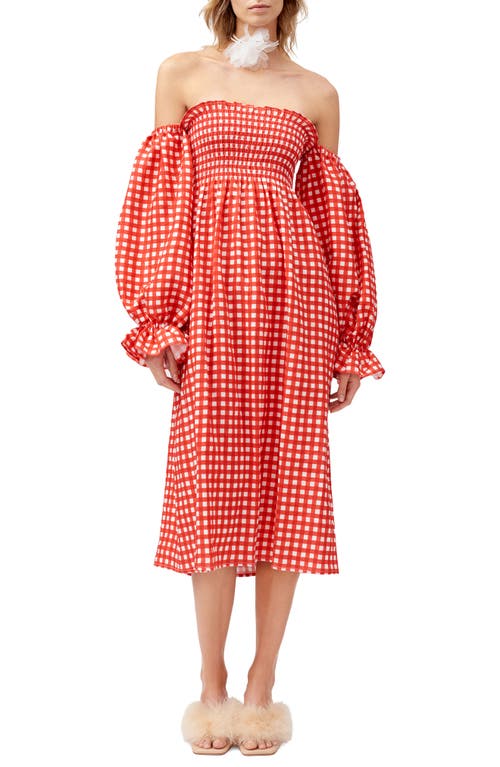 Sleeper Atlanta Balloon Sleeve Linen Nightgown in Red And White