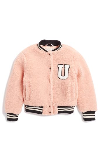 Urban Republic Kids' Faux Shearling Varsity Bomber Jacket In Pink