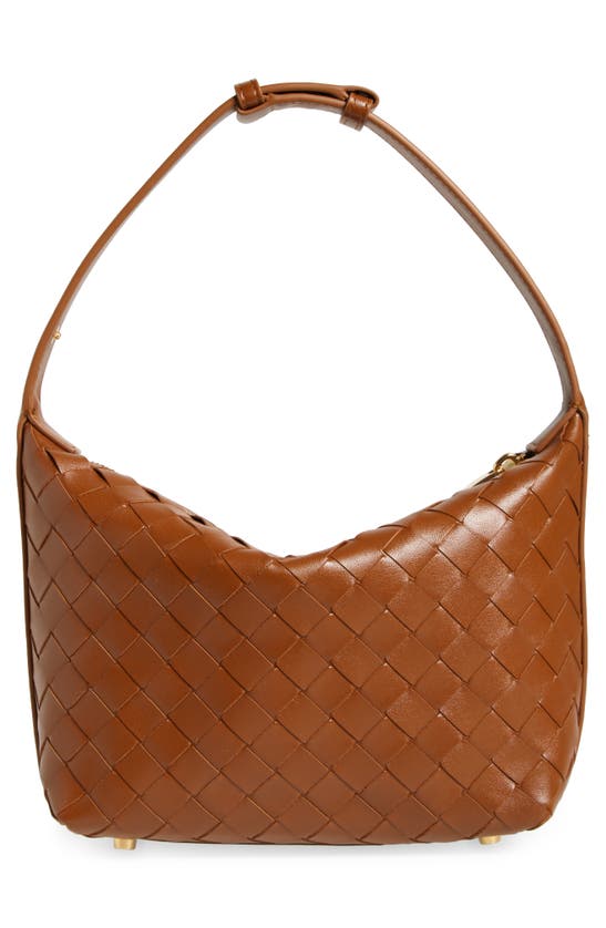 Shop Bottega Veneta Mini Wallace Intrecciato Leather Shoulder Bag In Cognac/ Gold