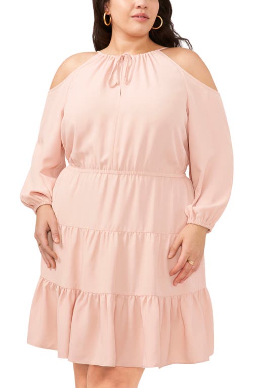 Shop 1.state Tiered Long Sleeve Cold Shoulder Dress In Rose Smoke