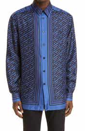Fendi x Noel Fielding Logo Graphic Button-Up Silk Shirt | Nordstrom