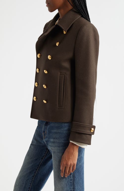 Shop Nili Lotan Ornella Crop Virgin Wool Peacoat In Cocoa