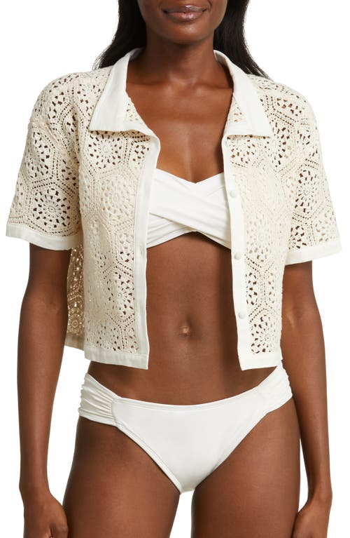 Agua Bendita Seed Sheer Crochet Crop Cover-Up Top in Multicolor at Nordstrom, Size Large